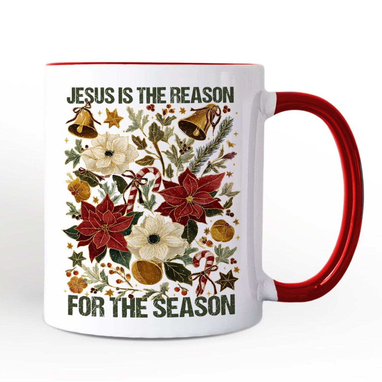 Jesus Is the Reason for the Season Floral Christmas Mug, Holiday Christian Gift
